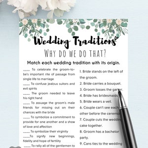 Wedding Traditions Bridal Shower Game l  Newlywed Party l Greenery Bridal Shower  l Bride Trivial l FUN Bridal Shower Games l  Zoom PDF Game