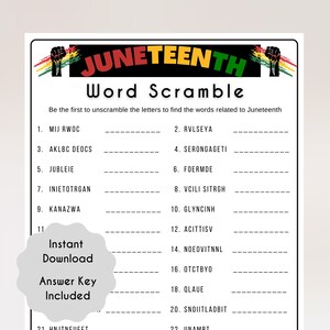 Juneteenth Word Scramble Game, Fun Educational Game Kids, Black History, African American History School Trivia Quiz Kids, Instant Download