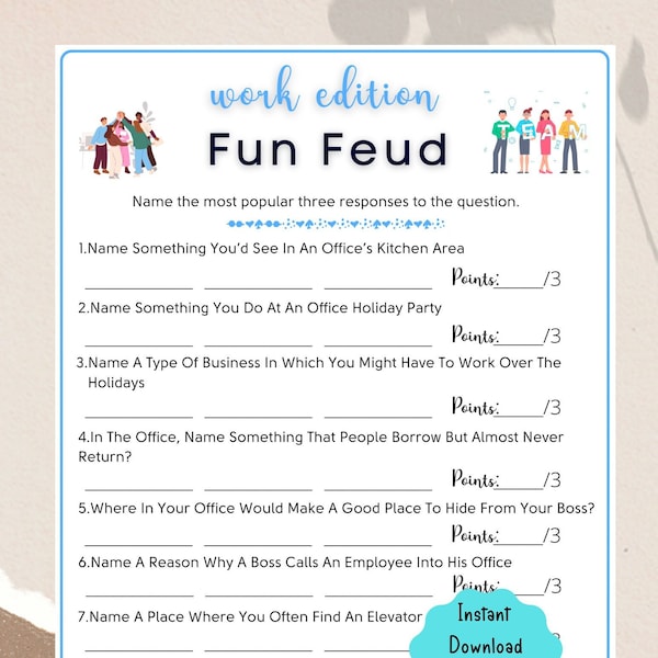 Office Party Printable Fun Feud Game | Coworker Staff Game | Fun Work Party Game | Office Retirement Party, Icebreaker Team Building Game