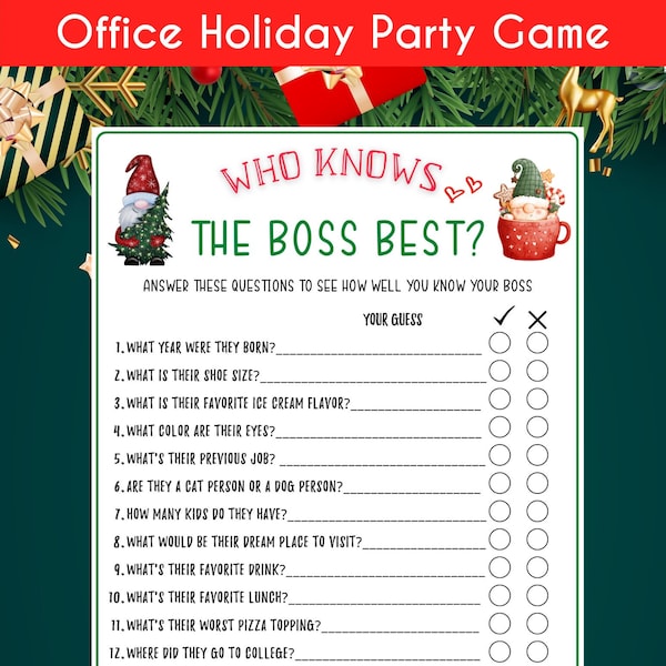 Office Holiday Who Knows The Boss Best Game, Christmas Party Printable Game, Work Party Game, Team Building Game, Coworker, Happy Hour Games