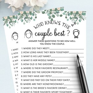 Who Knows Couple Best Bridal Shower Game l Newlywed Game l Greenery Bridal Shower  l Bride Trivial l FUN Bridal Shower Game l Zoom PDF Games