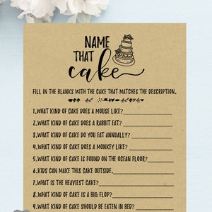 Name That Cake Bridal Shower Game, Descarga instantánea imprimible, Fiesta de novias y novios, Juegos divertidos, Juegos de cartas, Juegos de brunch, Kraft rústico, PDF