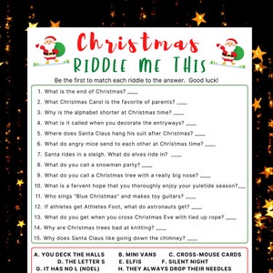 Jeu d'énigmes de Noël Jeu de Noël Imprimable Amusant Jeu de fête de Noël pour tous les âges Jeu de Noël festif Groupe Jeu de Noël Noël en famille