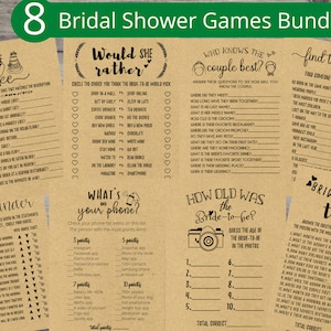 Bridal Shower Games Bundle, 8 in 1 Bridal Shower Games, Bridal Shower Activities Pack, Printable, Bride & Groom Game Cards, Instant Download