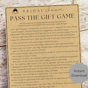 Pass the Gift Game Bridal Shower Printable Game, Kraft rustic bridal shower, instant download, Fun Bridal Shower Party Game, Pass the Prize image 1