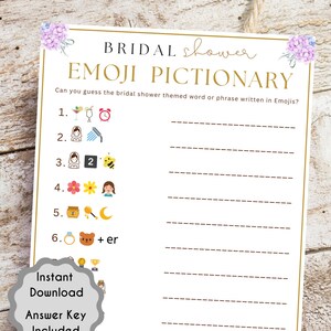 Bridal Shower Emoji Pictionary Game, PDF Printable download, Newlywed Party, Bachelorette Party game, Toss Bouquet, Wedding Party Game