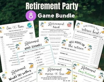 Ruhestand Party Spiele-Bundle: 8-in-1 Druckbare Spiele (PDF Download)