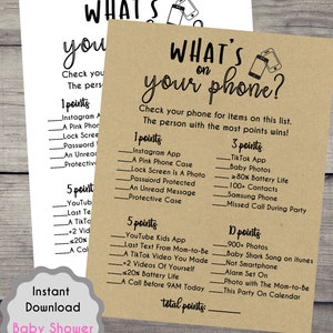 Baby Shower What's On Your Phone Game, Baby Shower, Printables, Baby Shower Activity, Fun game, Baby Shower, Rustic White,Instant Download image 6