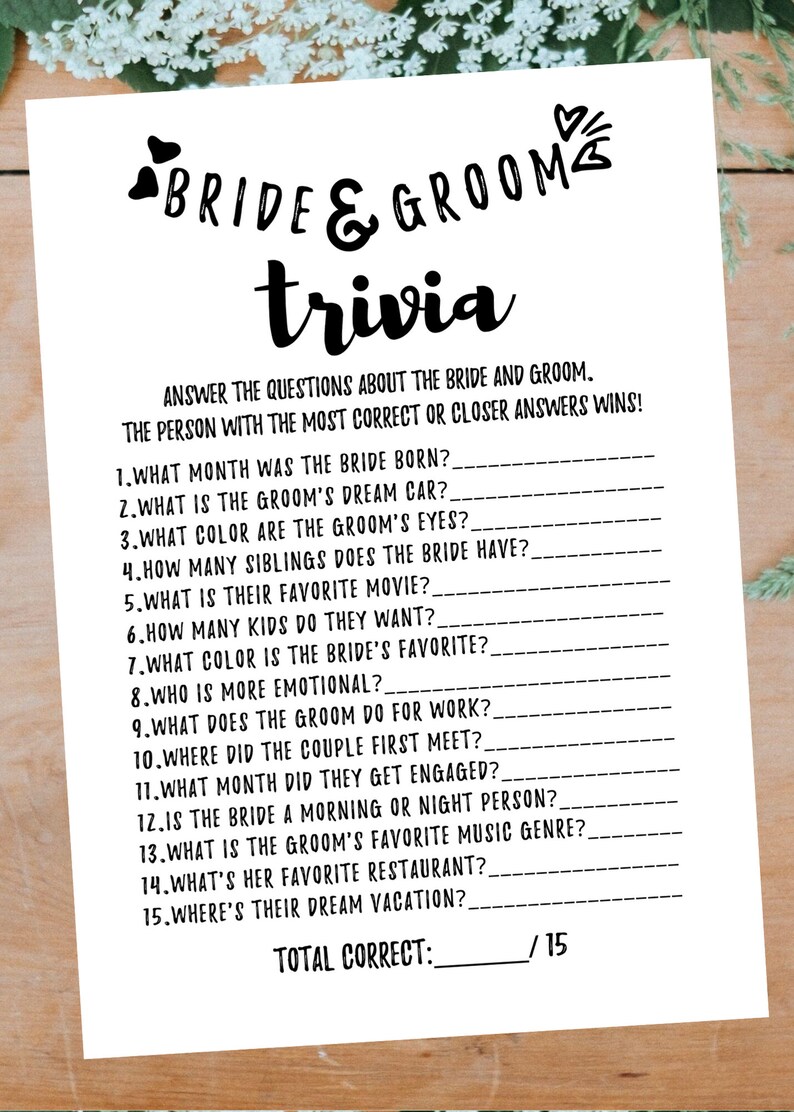 Bride And Groom Trivia Bridal Shower Game Printable Instant Etsy UK