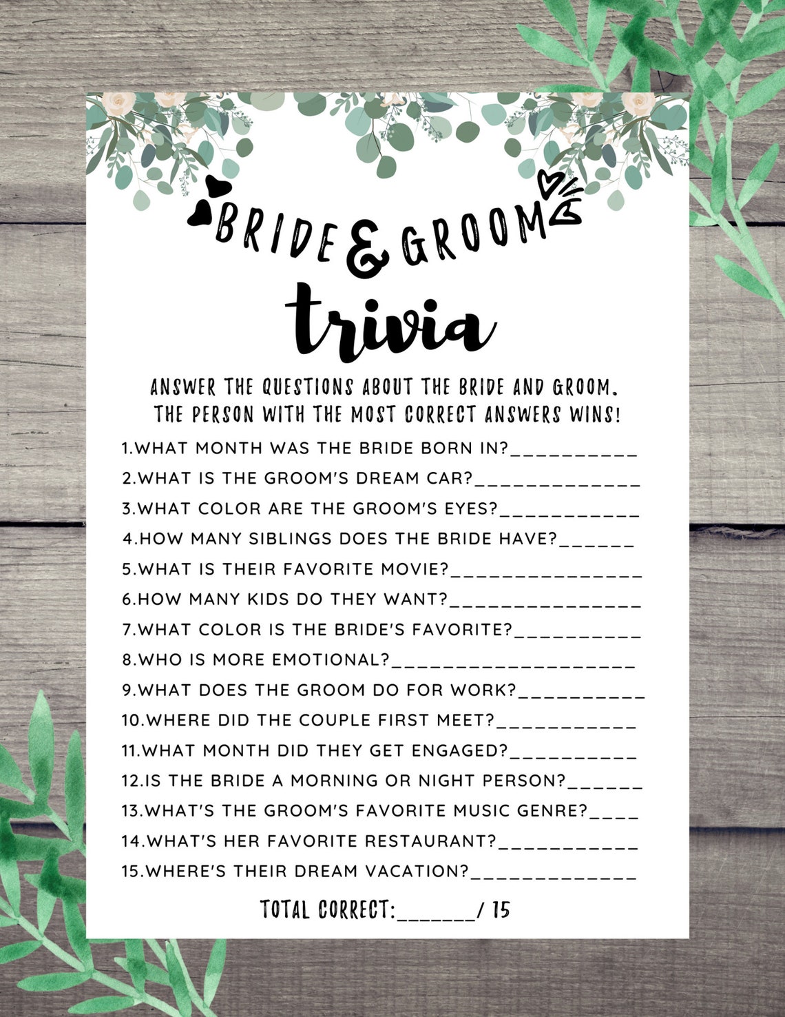 Bride and Groom Trivia Bridal Shower Game L Newlywed Game L Etsy