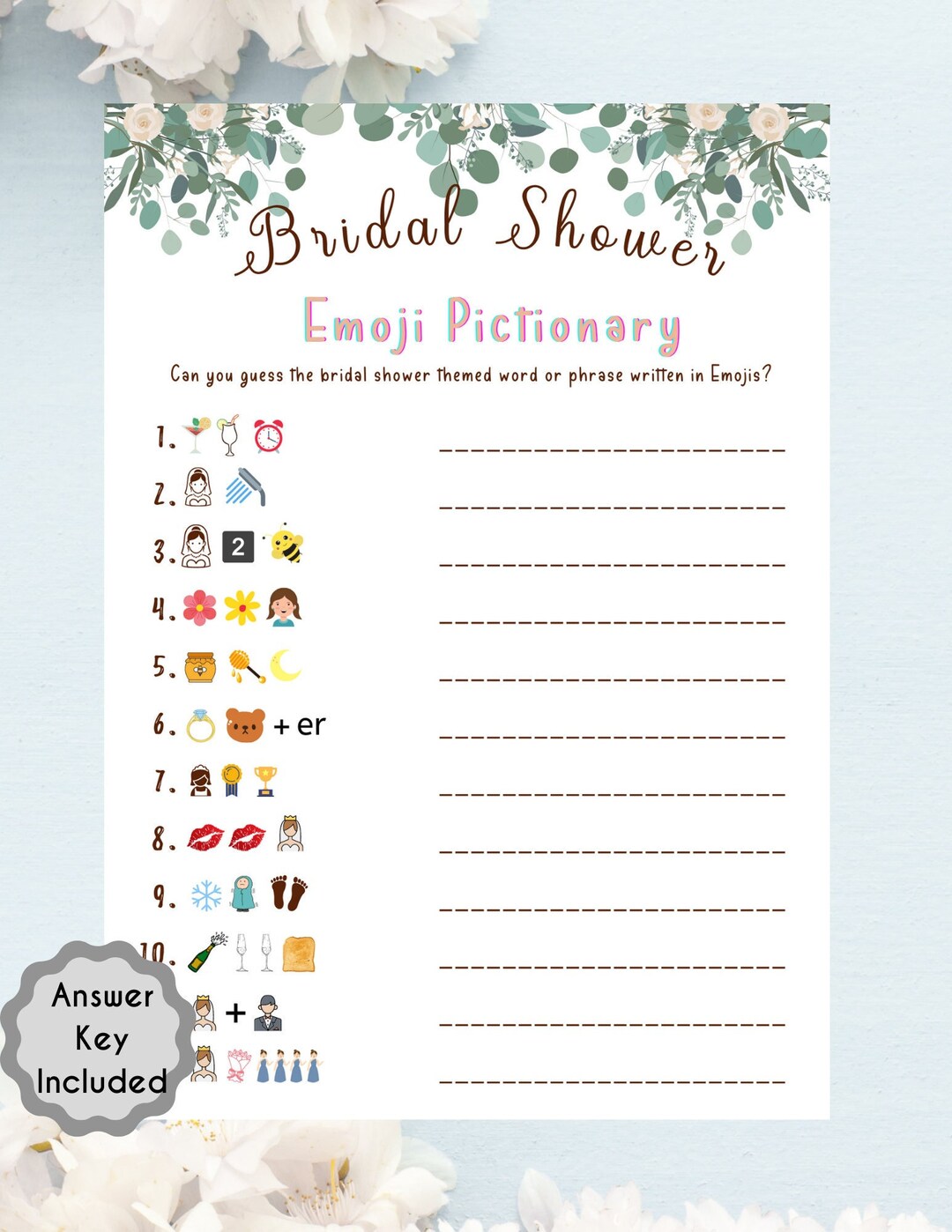 Bridal Shower Emoji Pictionary Game, PDF Printable Download, Newlywed ...