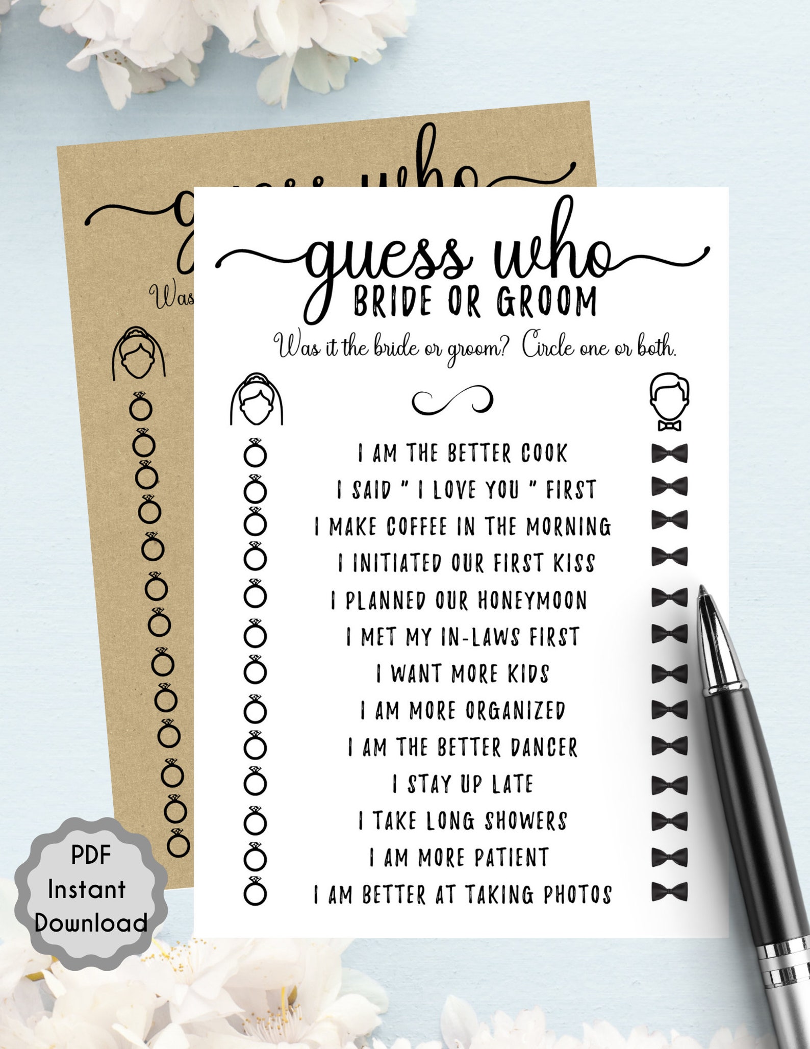 Guess Who Bride or Groom Bridal Shower Game, Printable, Bride &amp; Groom ...