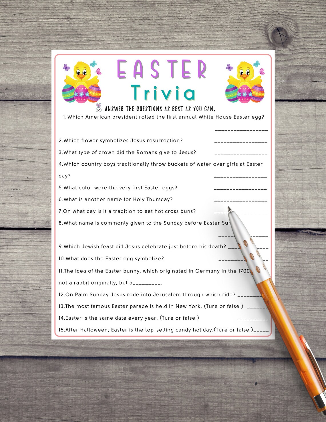 Easter Trivia Game Easter Printable Game for Kids &amp; Adults - Etsy