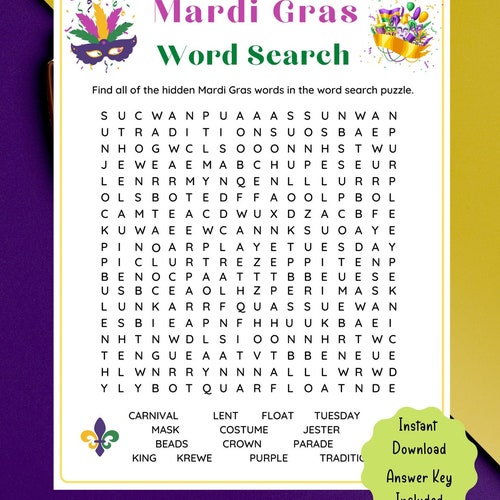 Mardi Gras Trivia Game Mardi Gras Printable Game for Kids &amp; - Etsy