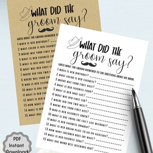Minimalist Printable Bridal Shower What Did The Groom Say? Game, Interactive Bride to Be Game, Bachelorette Game, Party game, Digital file