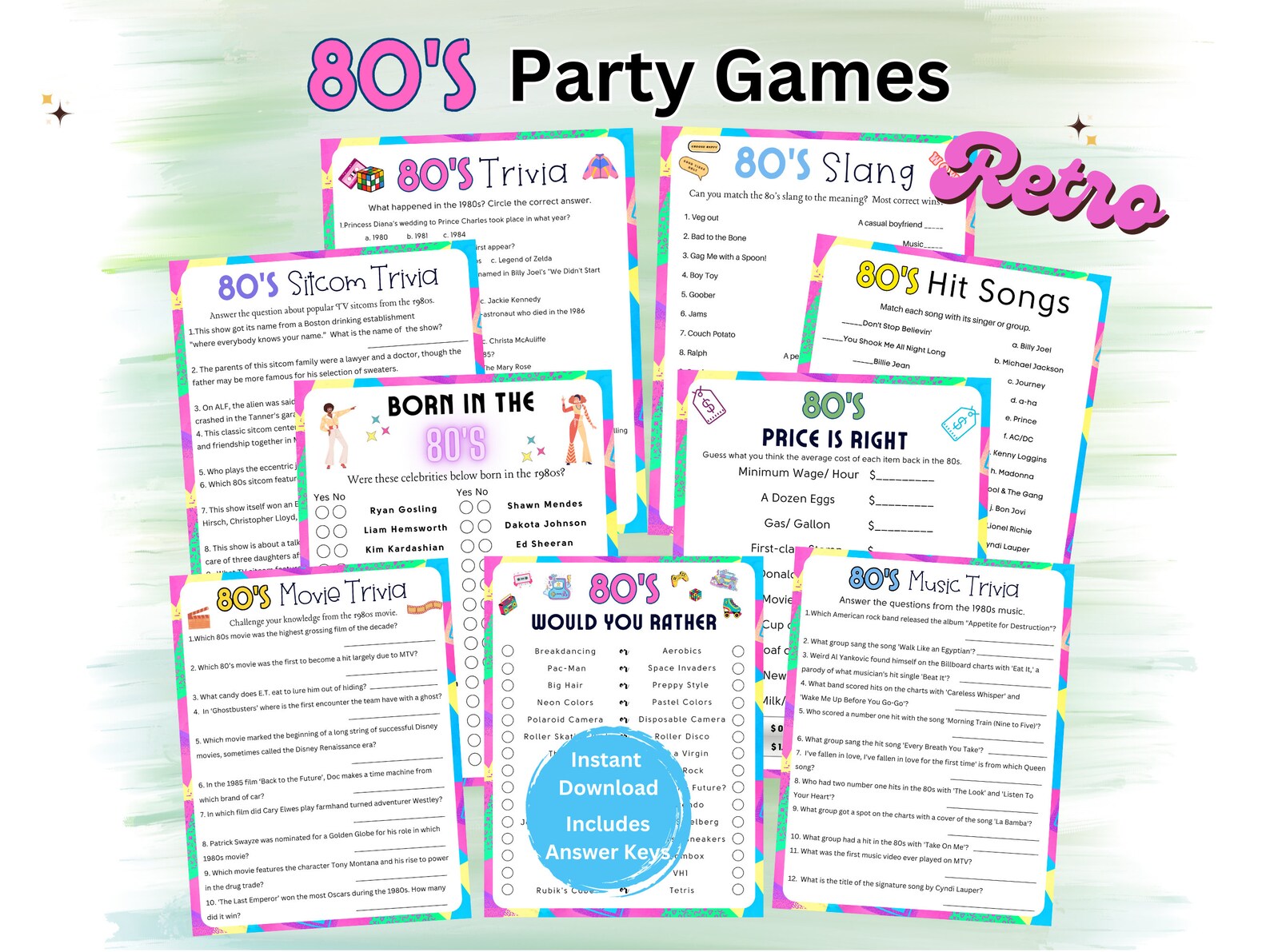 80s Party Games Printable, 80s Theme Party Games, 80s Music Movie ...