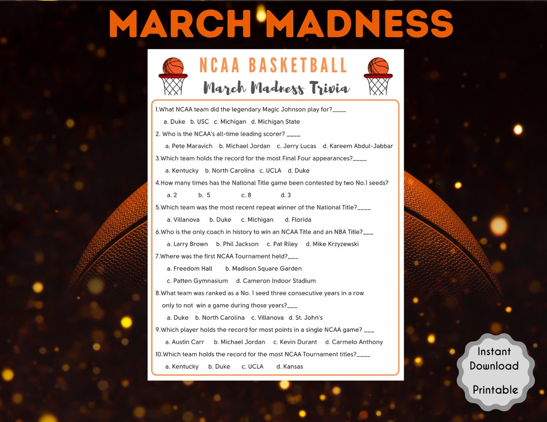 March Madness Trivia Quiz Game Basketball Party Game L Etsy
