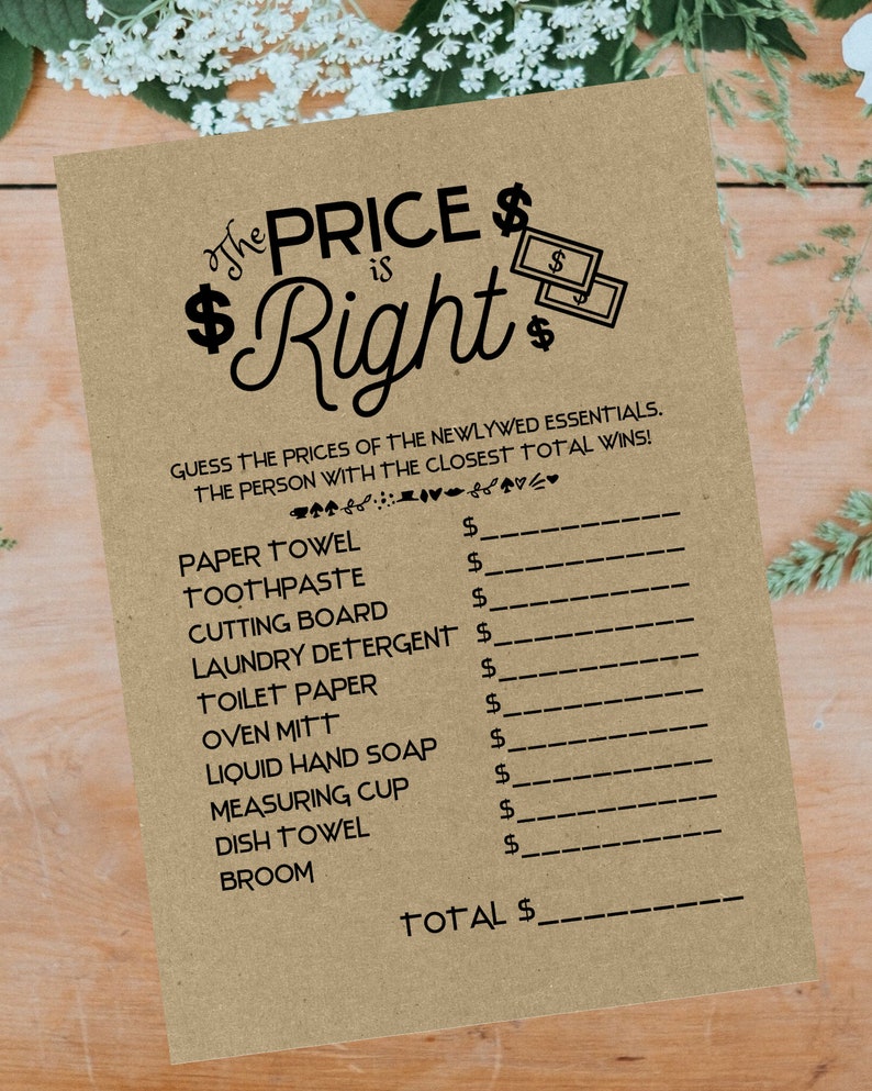 The Price Is Right Bridal Shower Game Printable Instant | Etsy