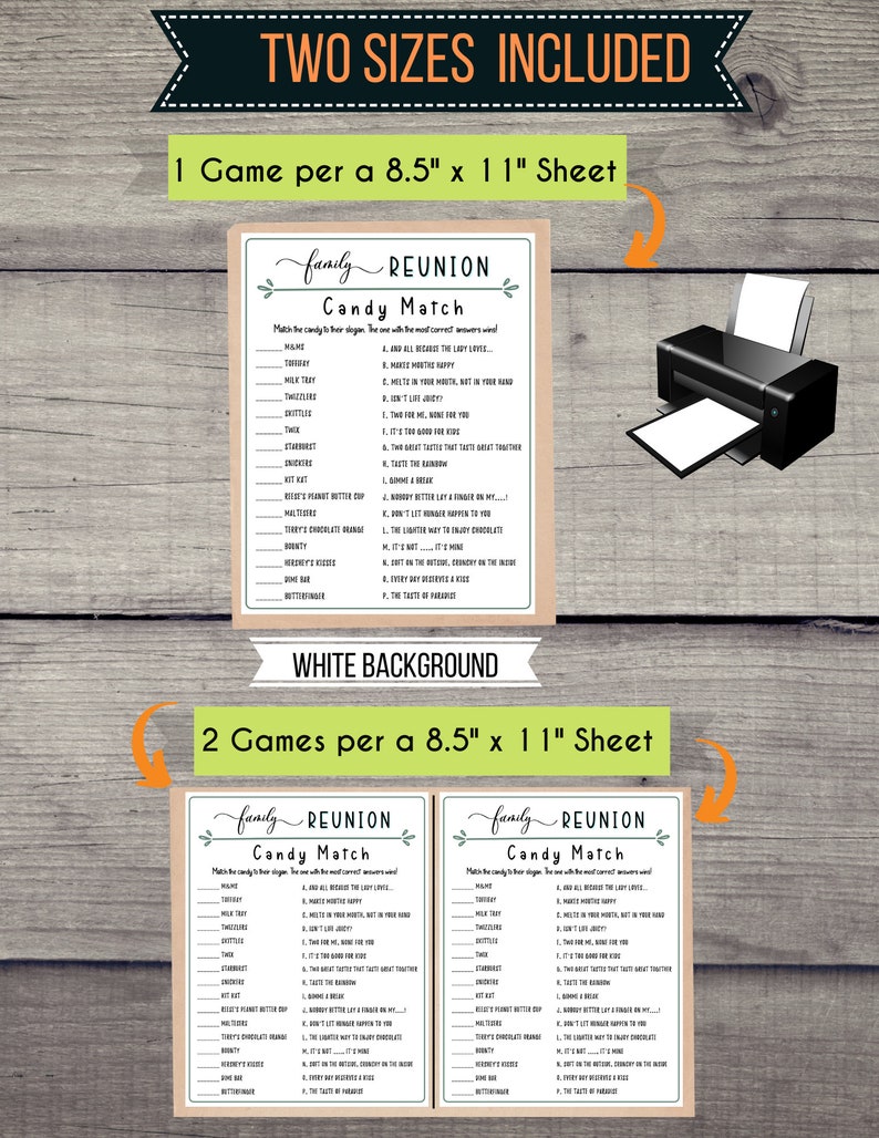 Family Reunion Printable Candy Match up Game Fun Family - Etsy