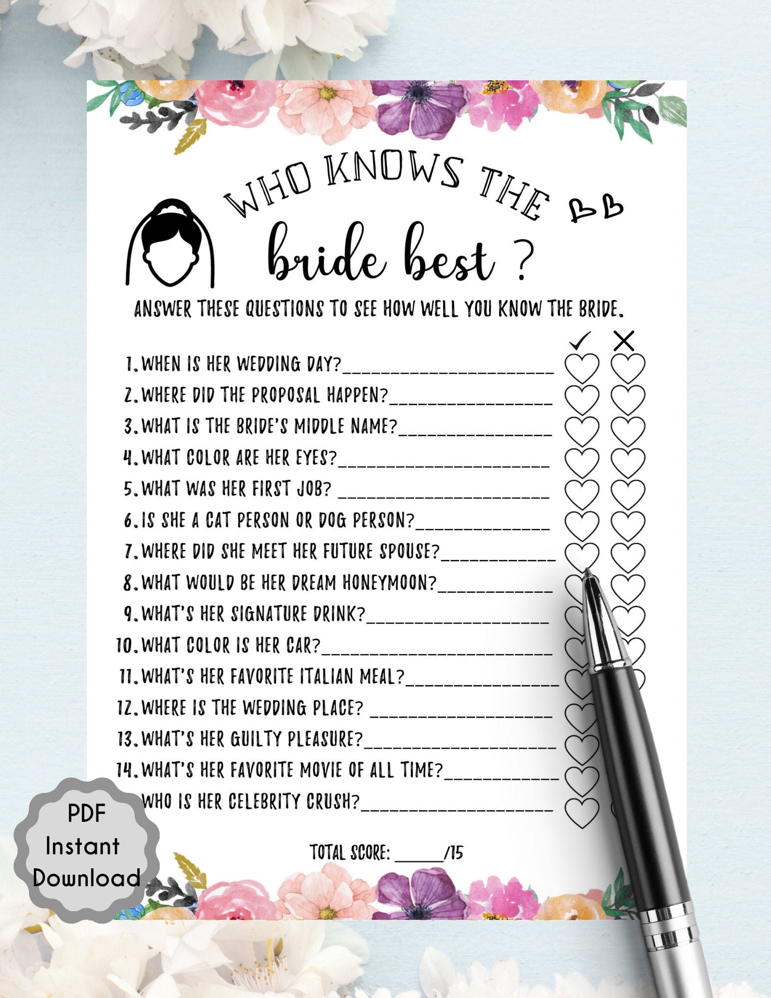 Who Knows The Bride Best Game l Floral Bridal Shower Game l | Etsy