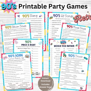 90s Party Games Printable, 1990s Theme Party Games, 90s Music Movie Trivia, 90s Trivia, 1990s Event Game, Nineties Party, Retro 90s Party