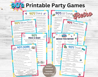 90s Party Games Printable: Music, Movie & Slang Trivia (PDF)