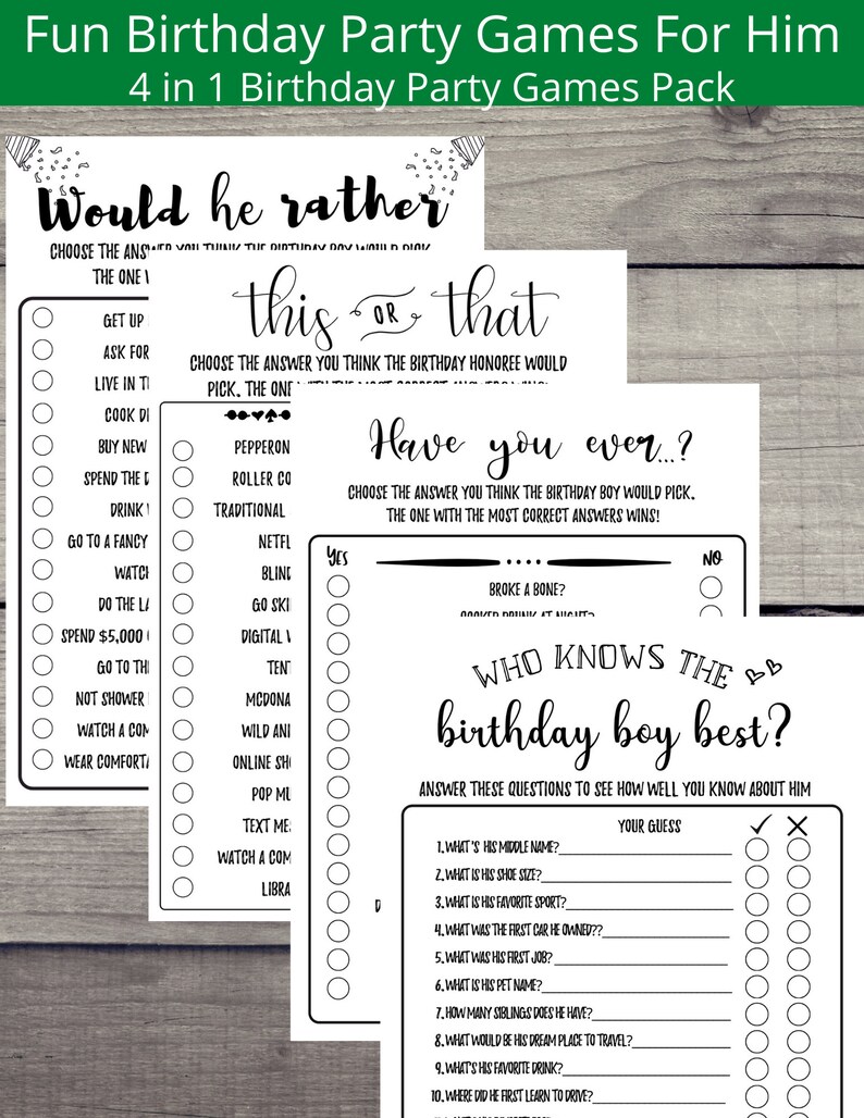 Birthday Games for Him Printable Birthday Party Games for Men Etsy