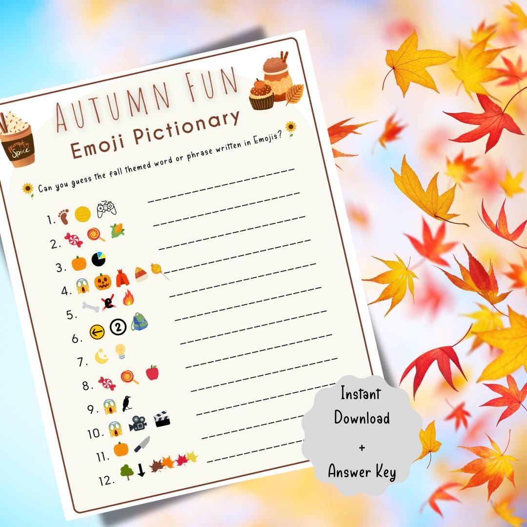 Fall Pictionary Examples Fall Emoji Pictionary Game: Printable Autumn Trivia (PDF Download) - Etsy