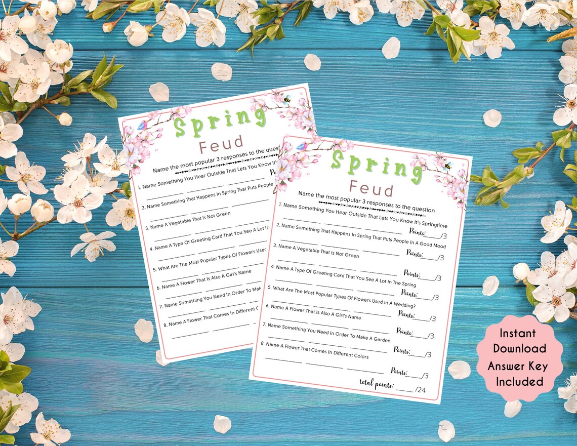 Spring Feud Printable Game Fun Spring Family Feud Party Etsy