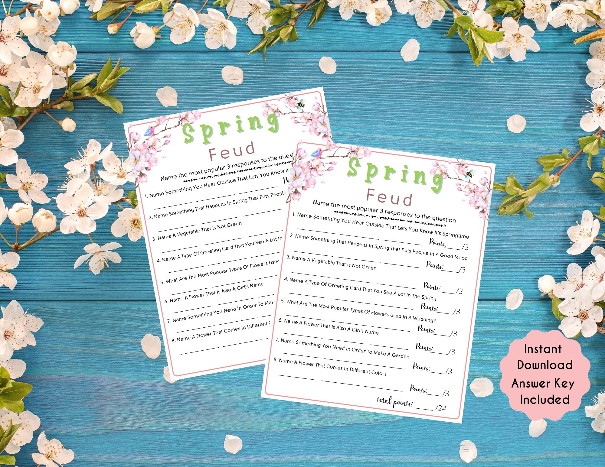 Spring Feud Printable Game Fun Spring Family Feud Party Games Spring