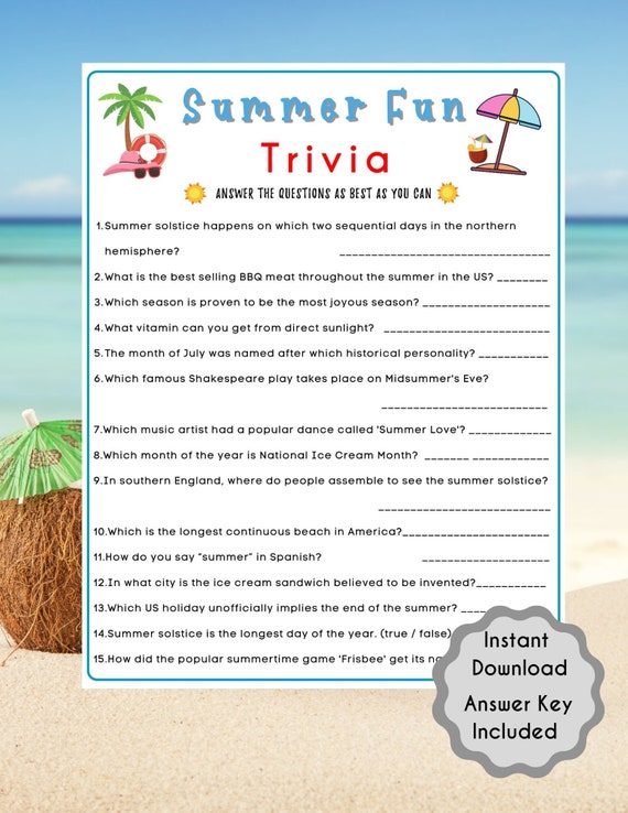 Summer Fun Trivia Game Summertime Game Summer Party Game - Etsy