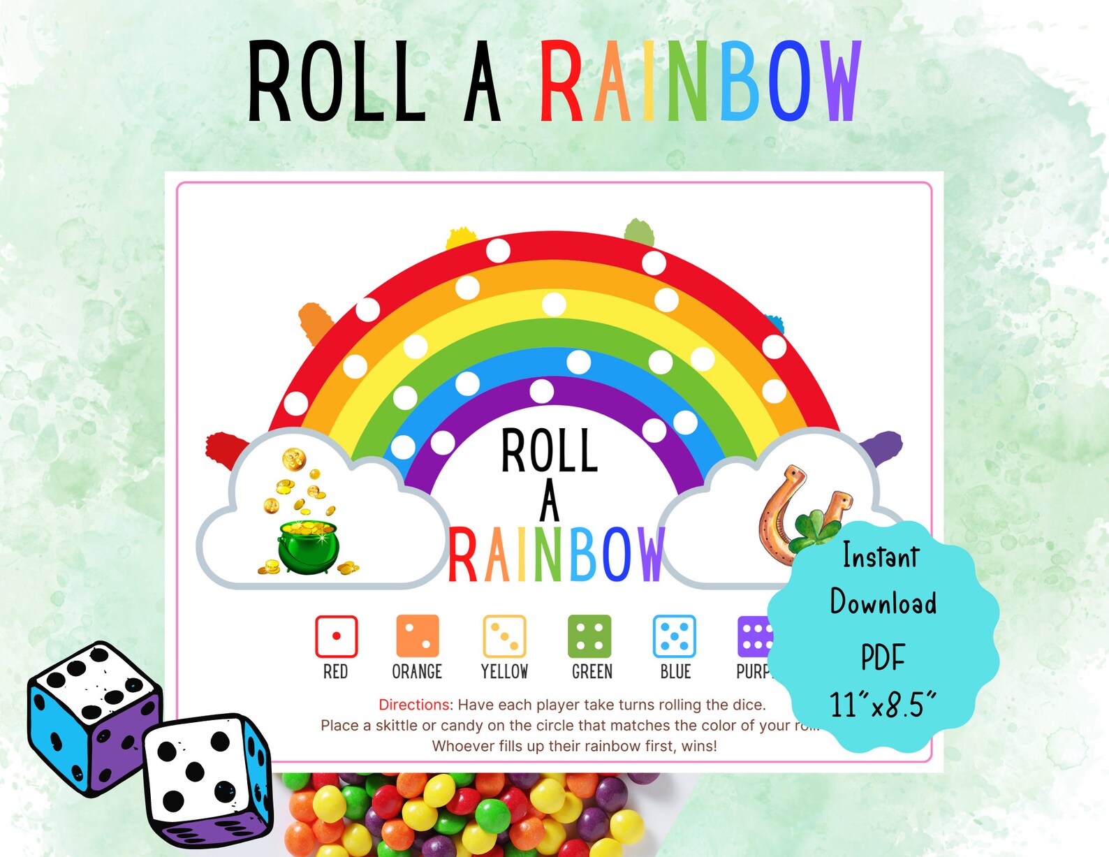 St. Patrick's Day Roll a Rainbow Dice Game St. Patrick's Printable Game ...