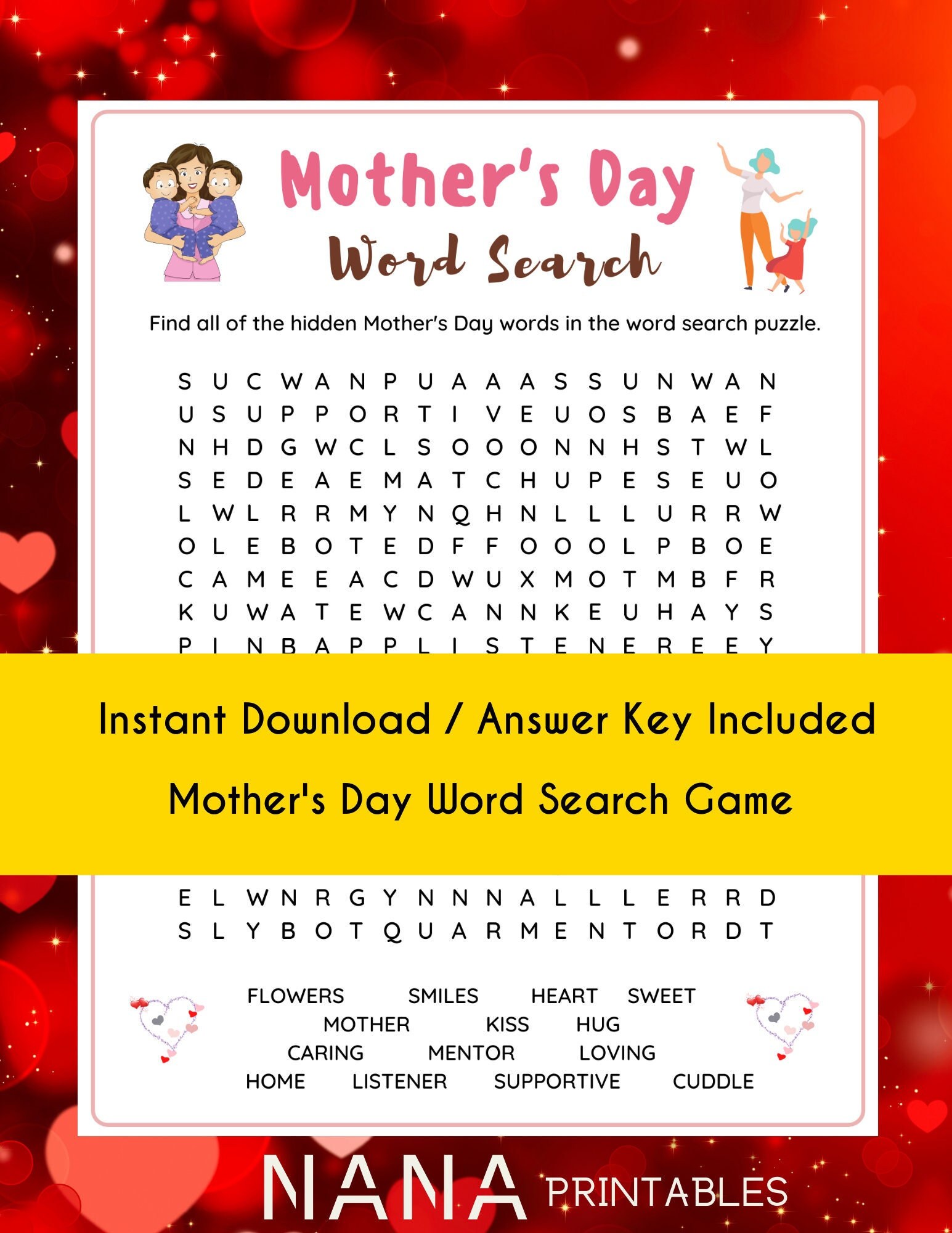 Mother's Day Word Search Game Mother's Day Game for Kids & Adults ...