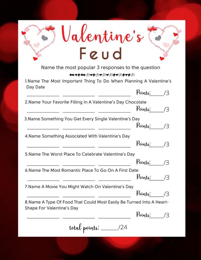 Valentine's Day Feud Game Fun Valentine's Day Feud Activity Valentines Printable Game Galentine's Game Fun Adults Party Games PDF image 1