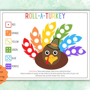 Thanksgiving Roll a Turkey Dice Game: Fun Holiday Activity (Printable Digital Download