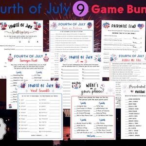 Paquete de juegos del 9 de julio / Juegos del Día de la Independencia / Trivia familiar del 4 de julio / Juegos patrióticos l Imprimible l Zoom lJuego de trivia americano