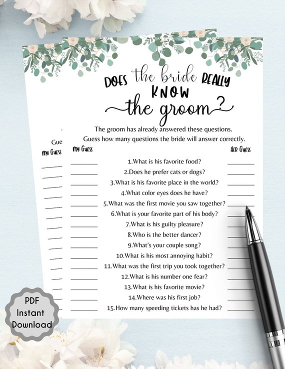 How Well Does Bride Know Groom Game - 24 Count Bridal Shower Cards
