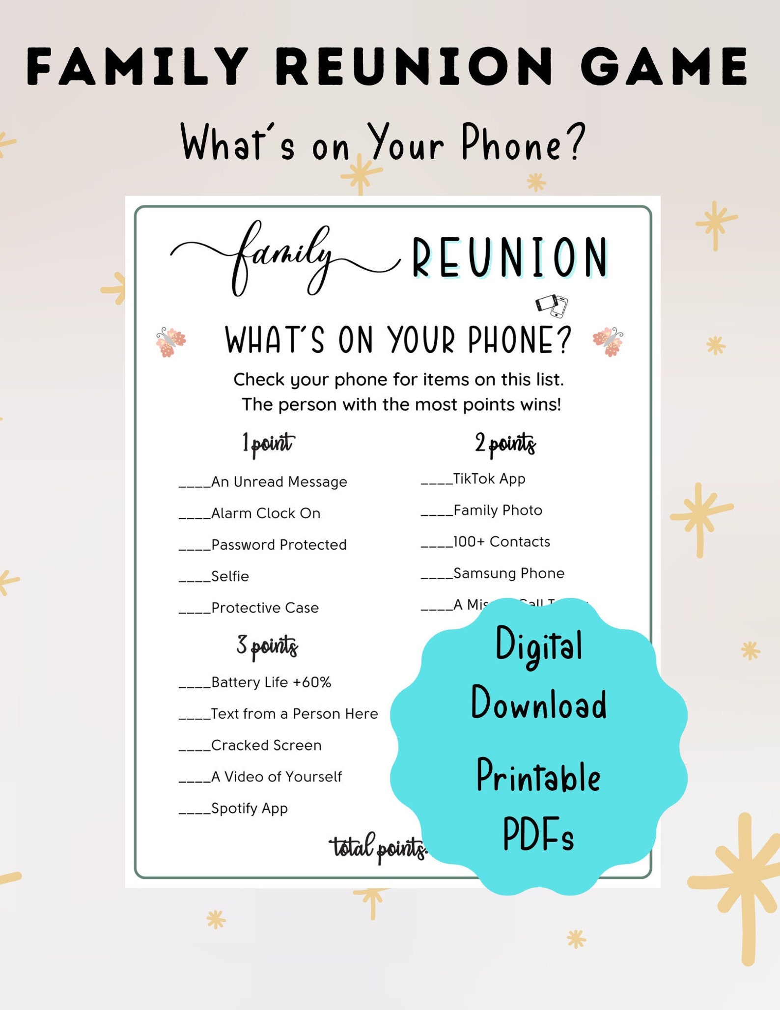 Family Reunion Printable Game What's on Your Phone Game Fun Family ...
