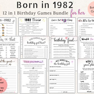 Born in 1982 Birthday Games Bundle for Her 43rd Birthday Party games 1982 Trivia Fun Printable DIGITAL Minimalist Party Game Birthday Feud