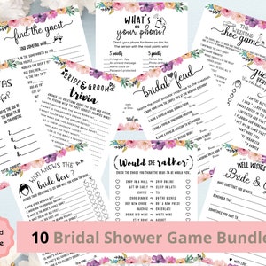 10 in 1 Fun Bridal Shower Printable Game Bundle l Tropical Floral Bridal Shower Trivia l Best selling Bachelotte Games l Instant Download