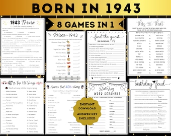 82nd Birthday Games Bundle: 1943 Trivia, Word Scramble (Digital Download)