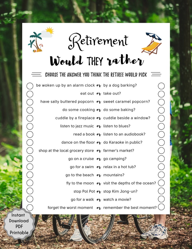 Retirement Party Game Would They Rather Game Fun Retirement Party Game Co-Worker Retirement Party Games Instant Download PDF image 1