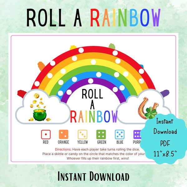 St. Patrick's Day Roll a Rainbow Dice Game | St. Patrick's Printable Game for Kids | St. Patrick's Activities, Birthday Party, Candy Dice
