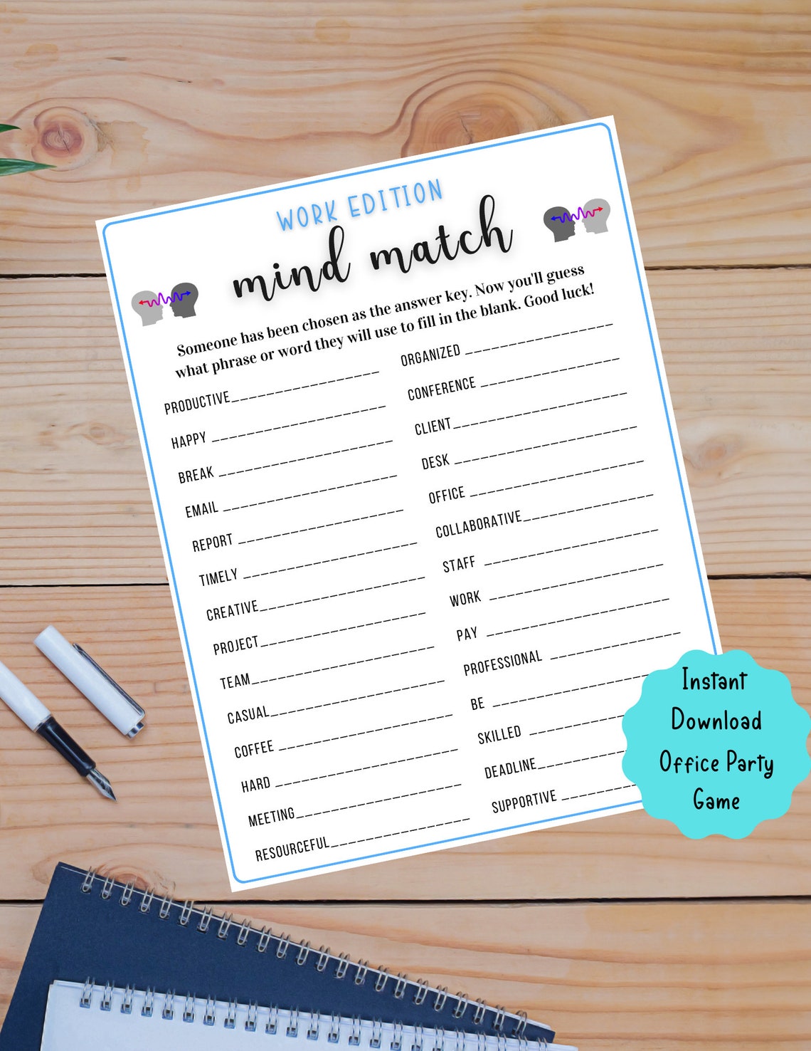 Office Party Printable Mind Match Game Coworker Staff Game Fun Work ...