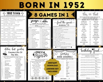 72nd Birthday Games Bundle Printable 1952 Party Games 72nd Party Games for Men Women Him Her Born in 1952 Trivia Quiz Birthday Family Feud