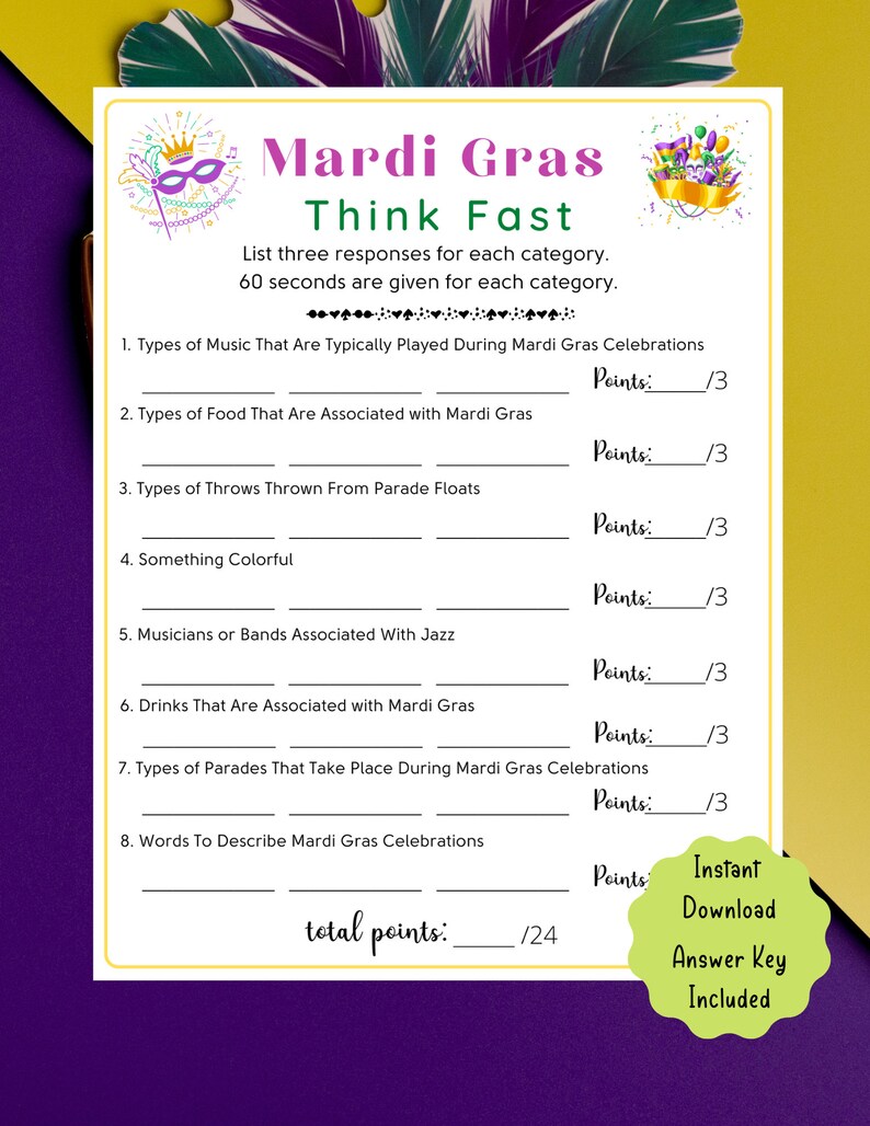 5 in 1 Mardi Gras Game Bundle Mardi Gras Printable Game for Kids & Adults Fun Mardi Gras Game Mardi Gras Trivia Game, Fat Tuesday image 4