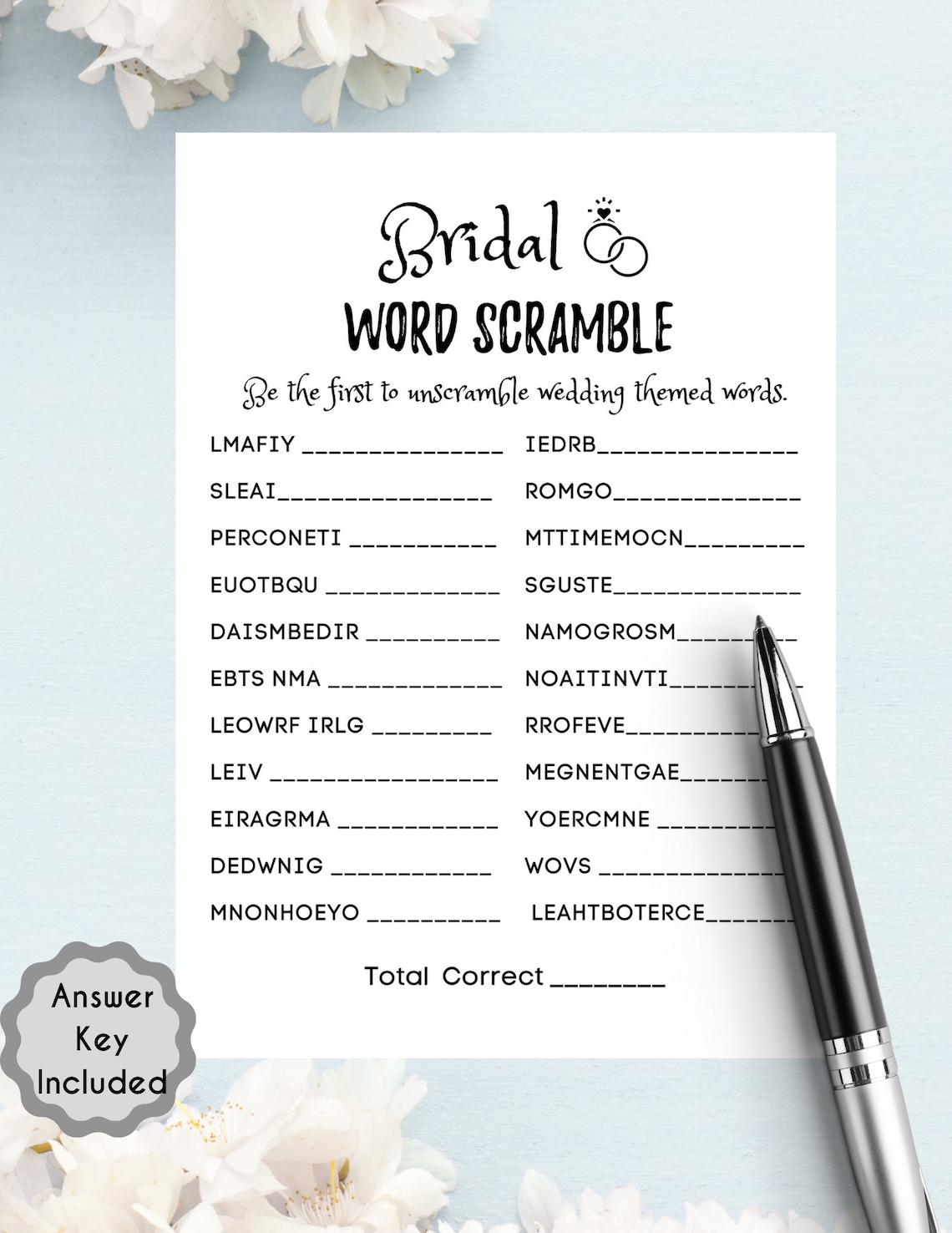 Bridal Word Scramble Game, Bridal Shower Game, Printable, Bride &amp; Groom ...
