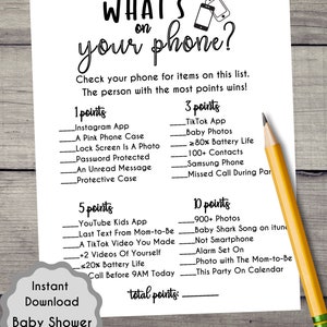 Baby Shower What's On Your Phone Game, Baby Shower, Printables, Baby Shower Activity, Fun game, Baby Shower, Rustic White,Instant Download image 2