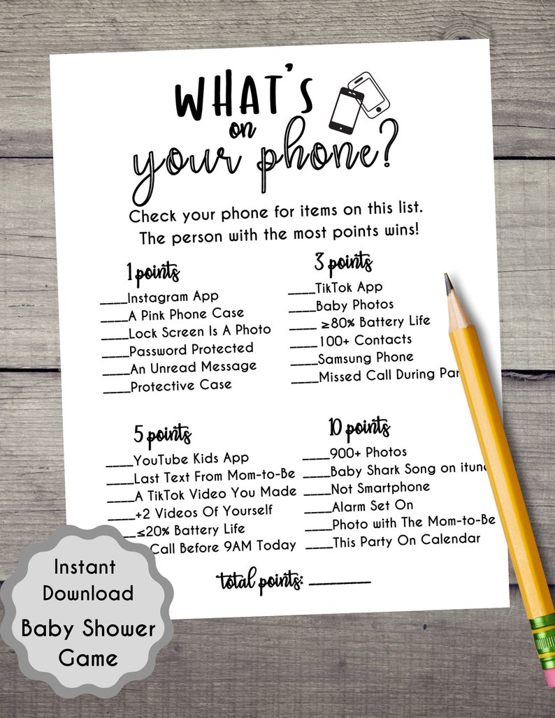 Baby Shower What's On Your Phone Game, Baby Shower, Printables, Baby Shower Activity, Fun game, Baby Shower, Rustic White,Instant Download image 2