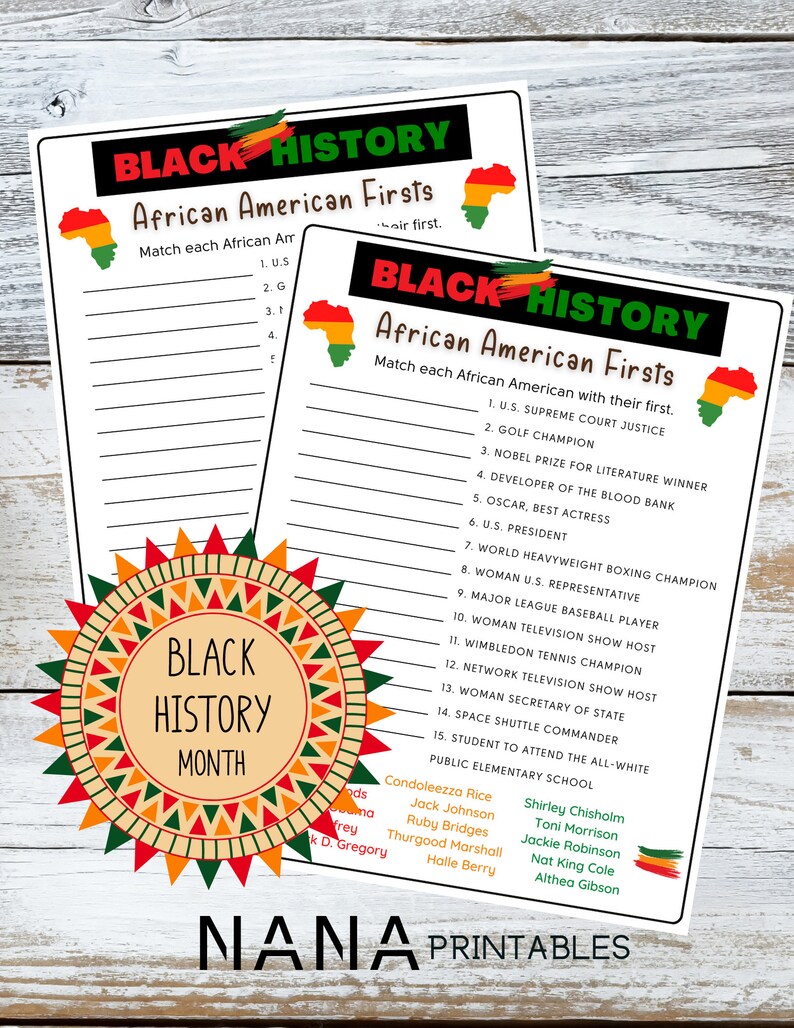 Black History African American Firsts Game, Fun Educational